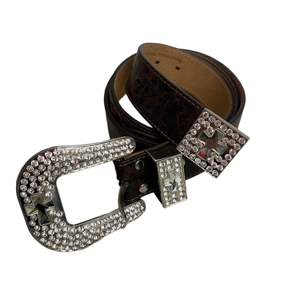 Nocona Accessories - Nocona Brown Leather Western Bling Rhinestone Jewel Cross Wings Belt size XL